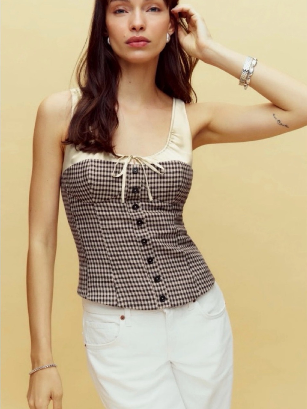 Reformation Beverly Top Brown Plaid